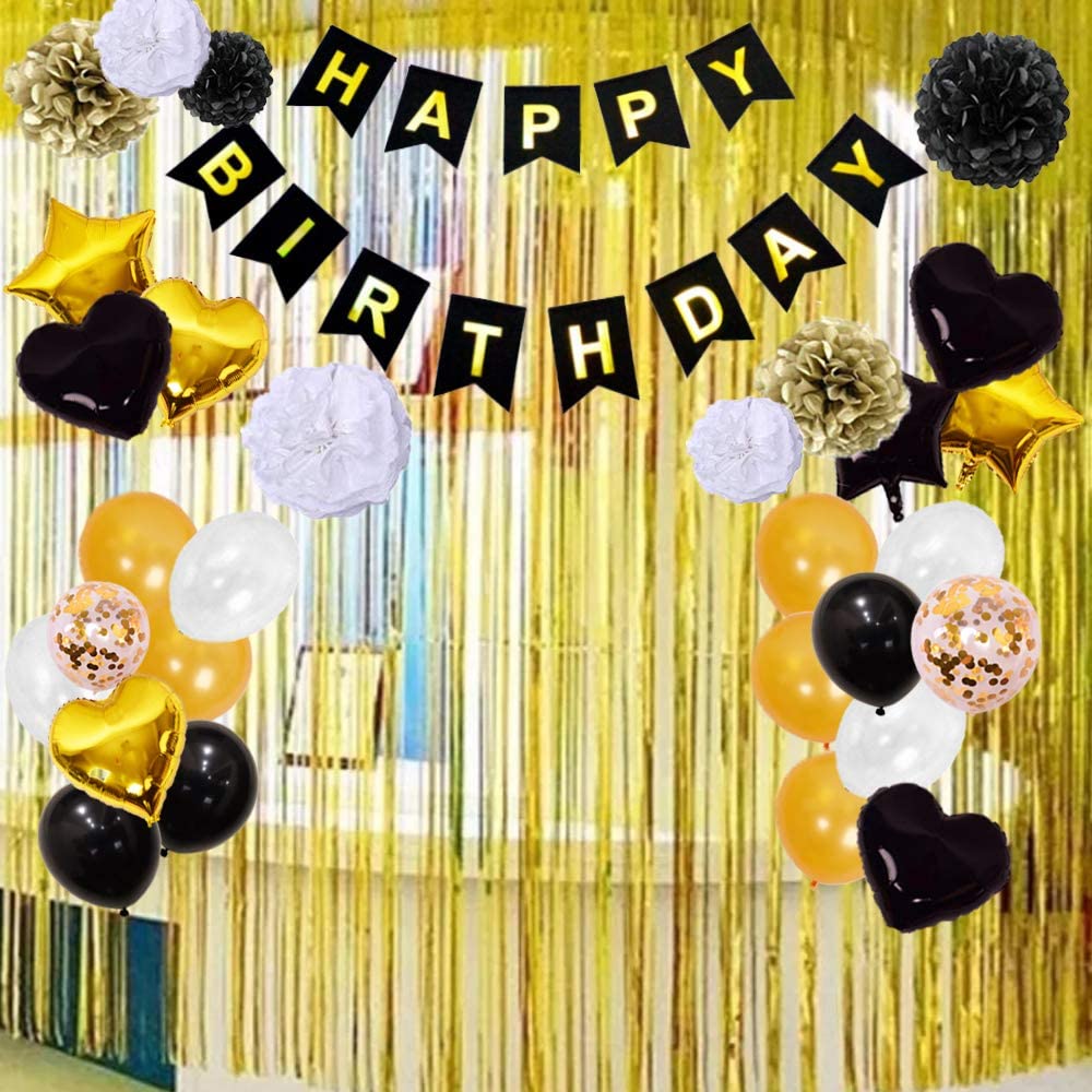 Finypa Black and Gold Birthday Decorations for Men 2pcs 8*3ft